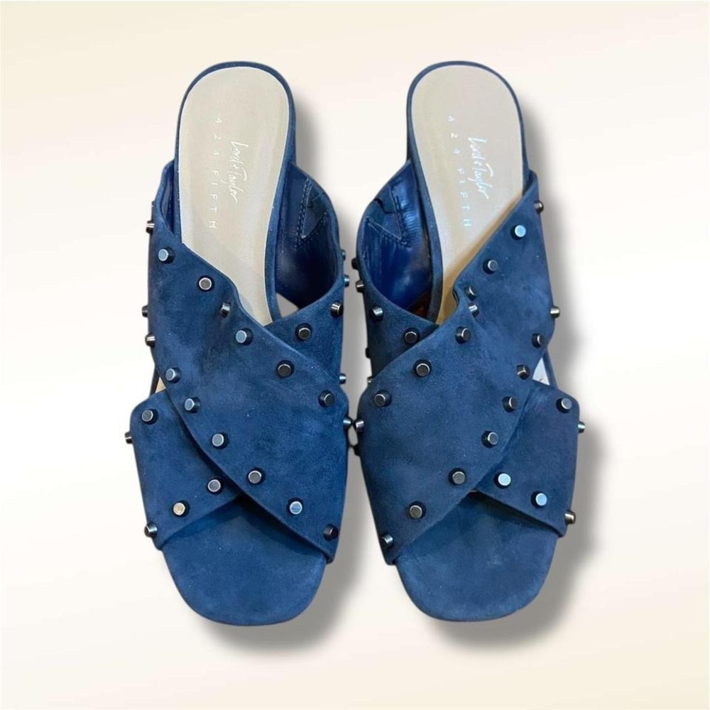 Lord & Taylor Blue Suede Studded Block Heels - Picture 2 of 6